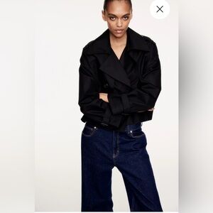 H &M Women's Cropped Black Double-Breasted Trench